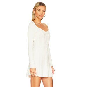 Cream Free People Small World Long Sleeve Mini Sweater Dress